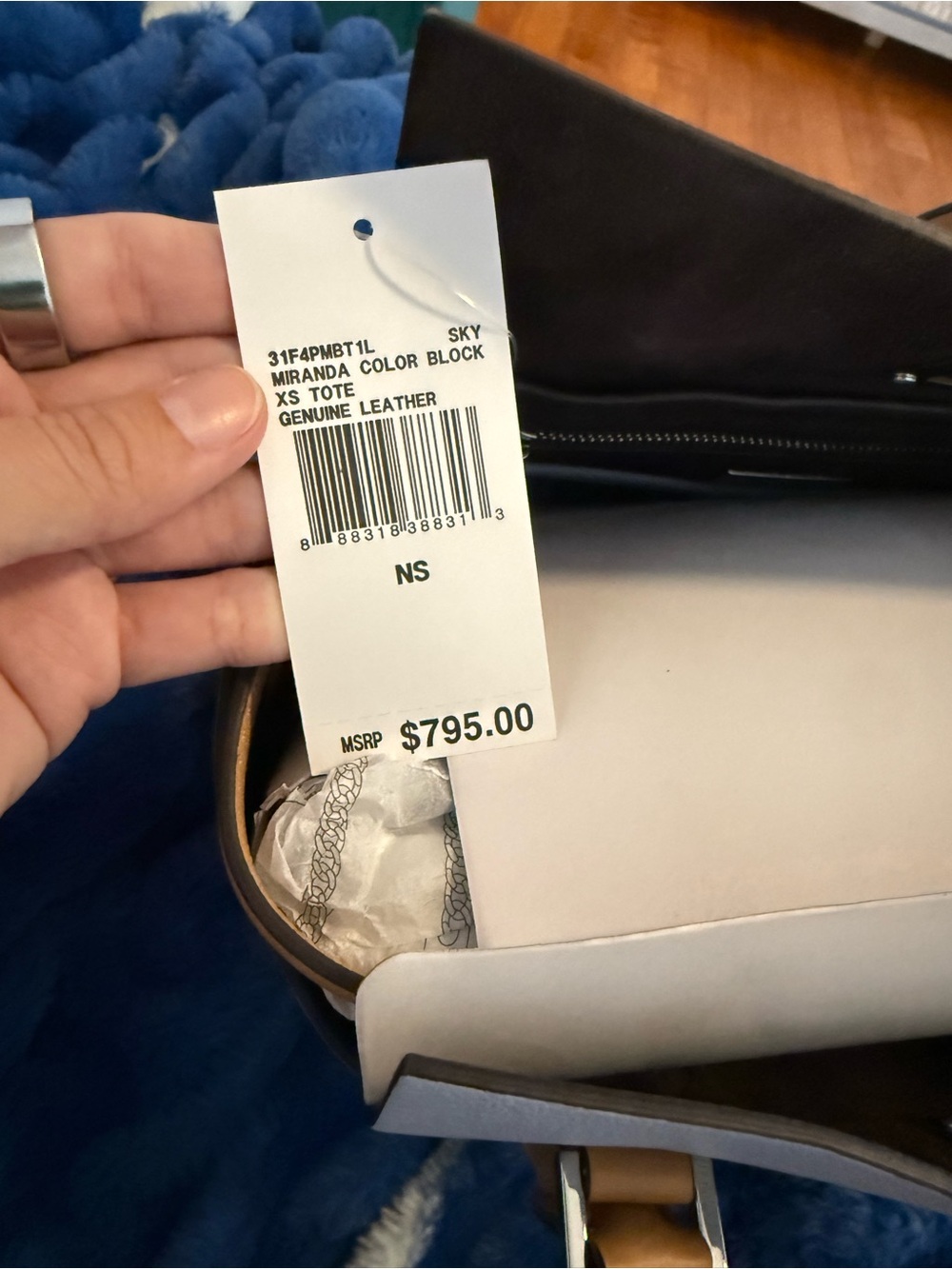 Michael Kors Collection Blue Leather Satchel with Tan Accents - Picture 10 of 13
